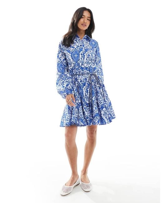 Only Petite Blue Dropped Hem Tie Waist Mini Dress