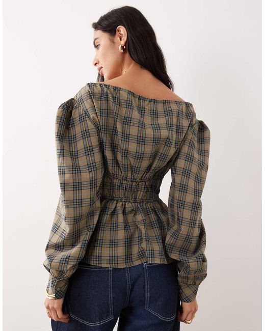 Glamorous Gray Long Sleeve Shirred Waist Blouse