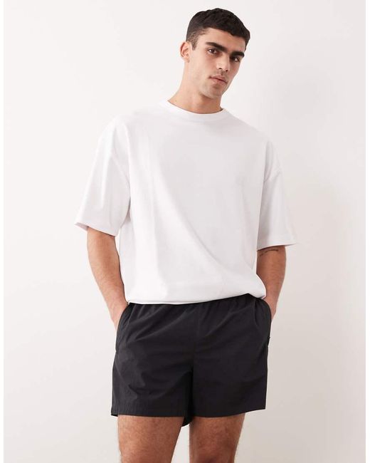 ASOS White Wide Mid Length Elasticated Nylon Short With Piping Styling for men