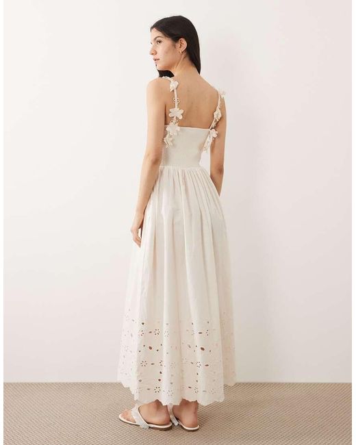 River Island Brown Broderie Floral Strap Maxi Dress