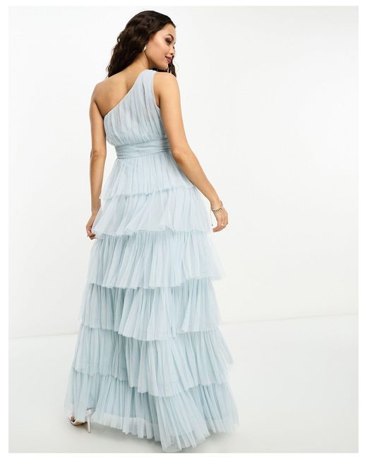 Beauut Blue Petite Bridesmaid One Shoulder Tiered Maxi Dress