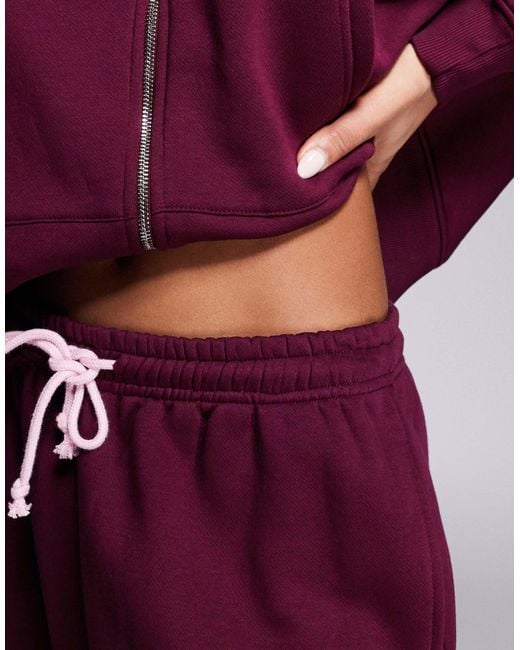 Kaiia Purple Cotton Rich Embroide Logo Cuffed jogger Co-ord