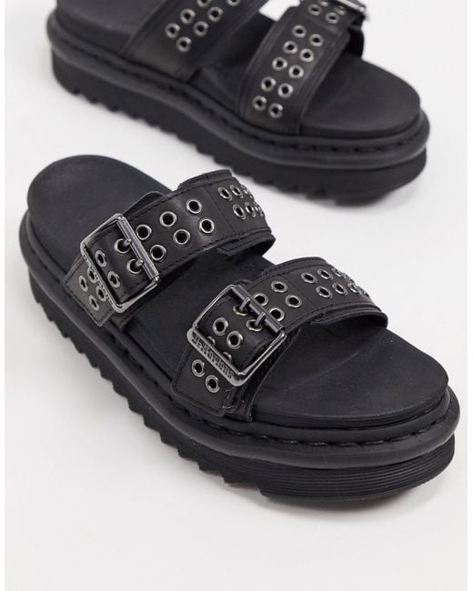 Dr. Martens Myles Chunky Slide Sandals With Hardware Straps in Black - Lyst