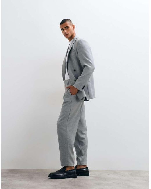 ASOS Gray Oversized Tapered Suit Pants With Pleat Detail for men