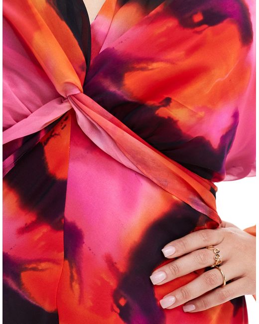 ASOS Red Asos Design Curve Sheer Knot Front Midi Dress