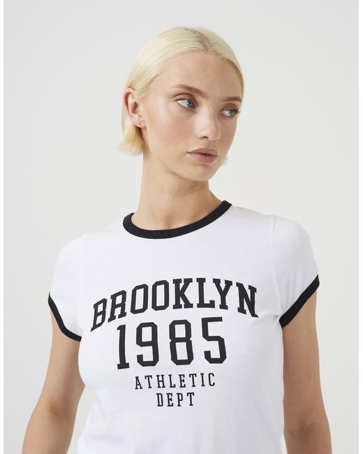 Brave Soul White Contrast Trim Graphic Slim Fit T-Shirt