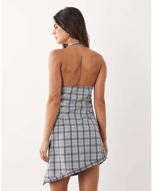 Lioness Gray Moonlight Asymmetric Halterneck Ruching Detail Mini Dress