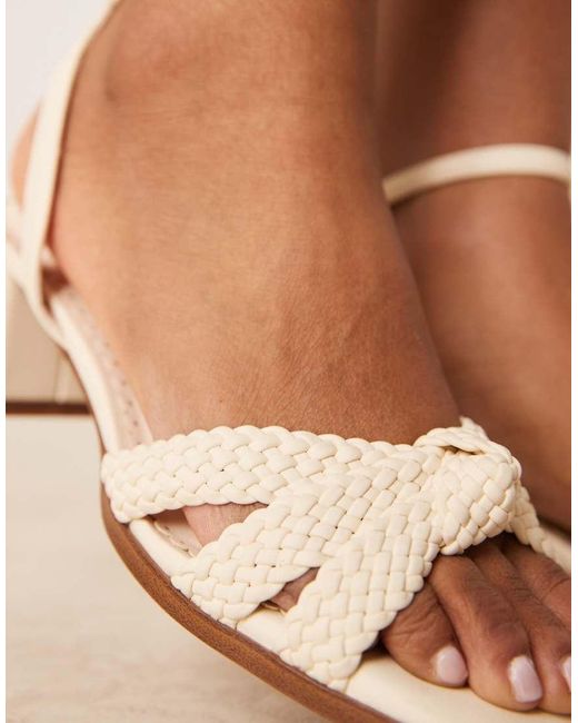 ASOS Natural Hummingbird Weave Detail Mid Block Heel Sandals