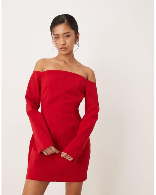 ASOS Red Seam Bardot Waited Mini Dress