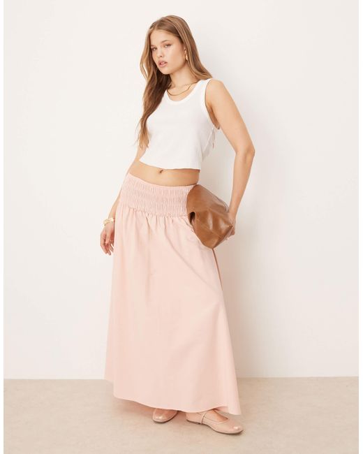 ASOS Natural Shirred Waist Maxi Skirt