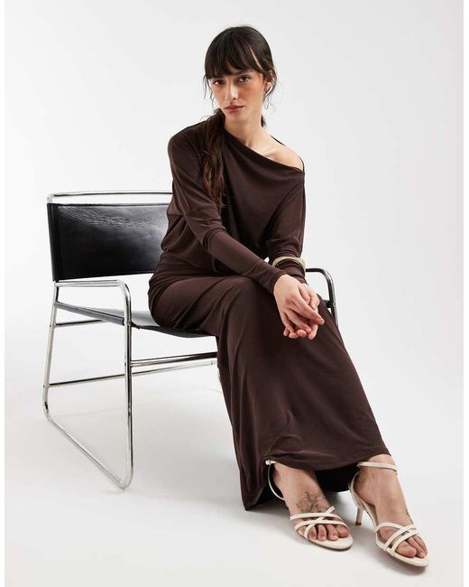 ASOS Brown Draped Long Sleeve Maxi Dress
