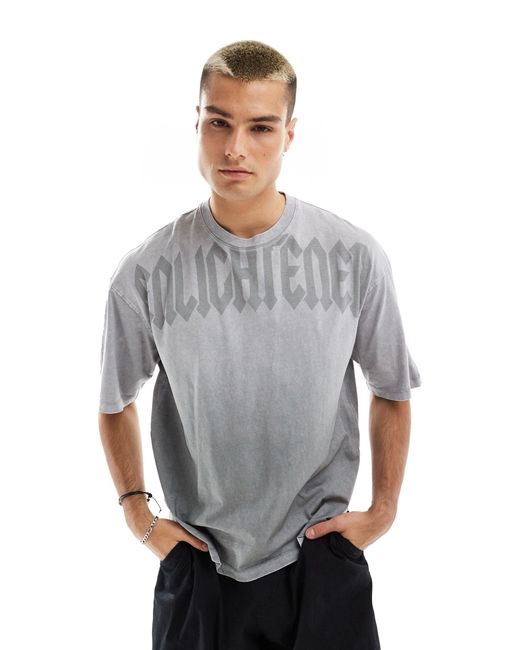 Bershka Gray Oversized Printed T-shirt for men