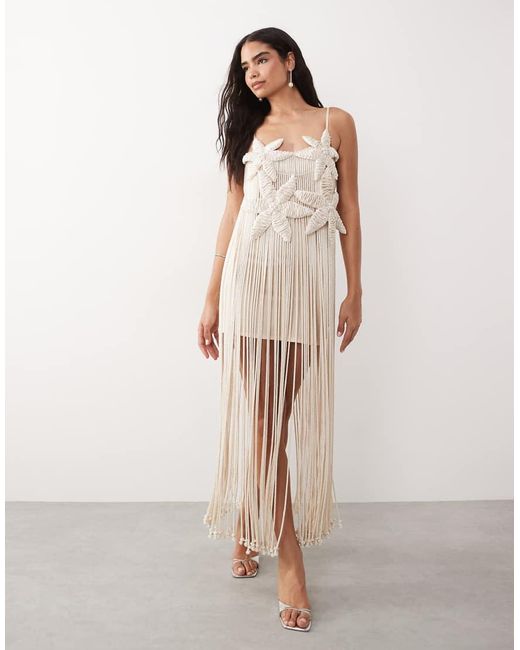 ASOS Natural Premium Crochet Flower Maxi Dress With Shell Detail