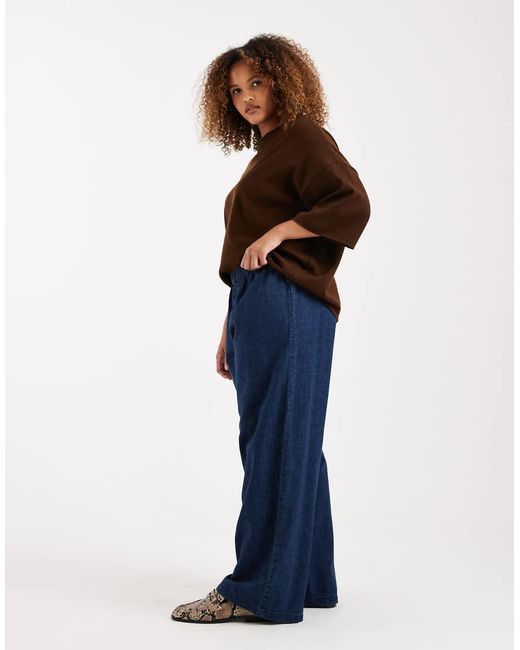 ASOS Blue Asos Design Curve Boxer Waist Wide Leg Denim Trouser