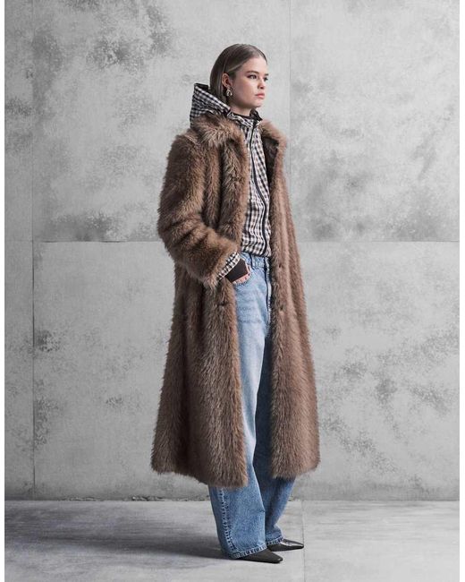 ASOS Jas Met Lange Pasvorm En Gekleurd Randje Van Imitatiebont in het Natural