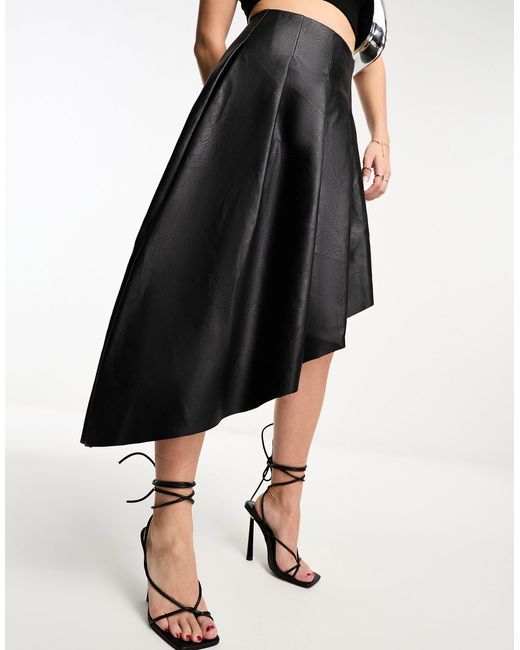 Miss Selfridge Black Faux Leather Asym Pleated Skirt