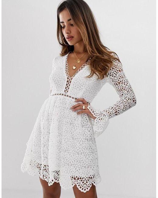 Boohoo Lace Skater Dress With Flared Cuffs in White | Lyst Canada