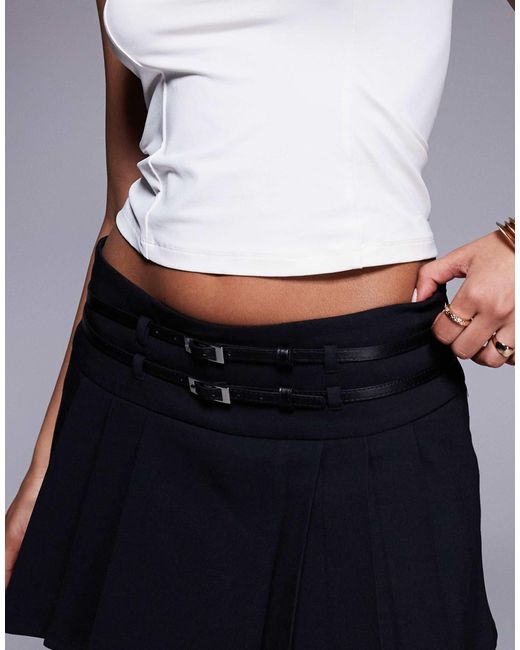 Oh Polly Blue Belted Pleated Mini Skirt