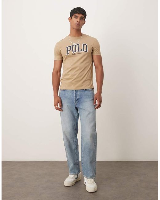 T-Shirt Color Cuoio Con Scritta Del Logo Stile College di Polo Ralph Lauren in Blue da Uomo