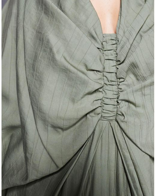 ASOS Gray Asos Design Curve Plunge Elasticated Maxi Dress With Blouson Sleeve
