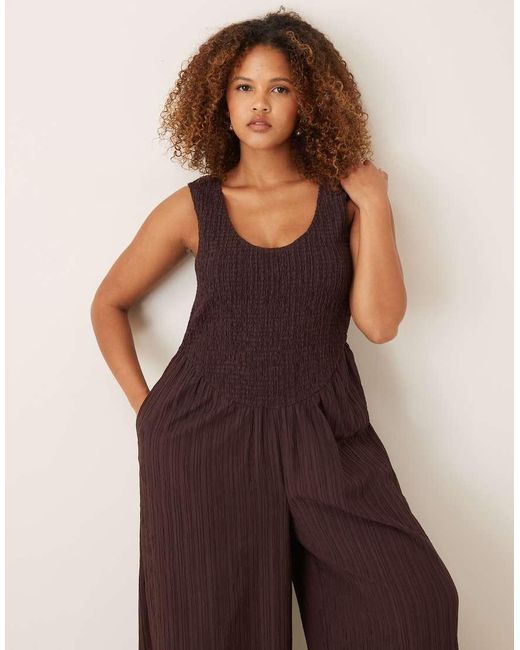 ASOS Brown Asos Design Curve Scoop Neck Crinkle Jumpsuit
