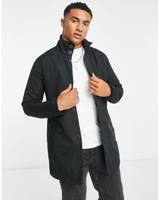 French Connection Black Lined Funnel Neck Mac Jacket for men