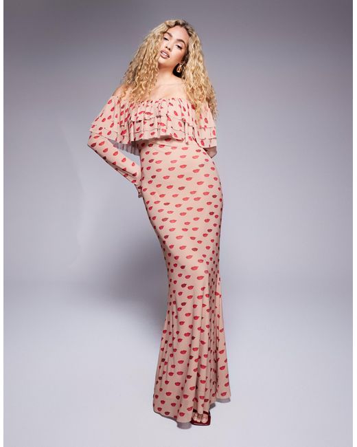 AFRM Multicolor Dahlia Off The Shoulder Maxi Dress With Ruffle Detail