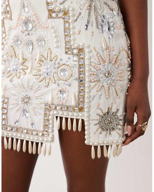ASOS Natural Embellished Tile Mini Dress With All Over Embellishment