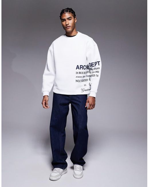 River Island White Essential Crew Printed Sweatshirt for men