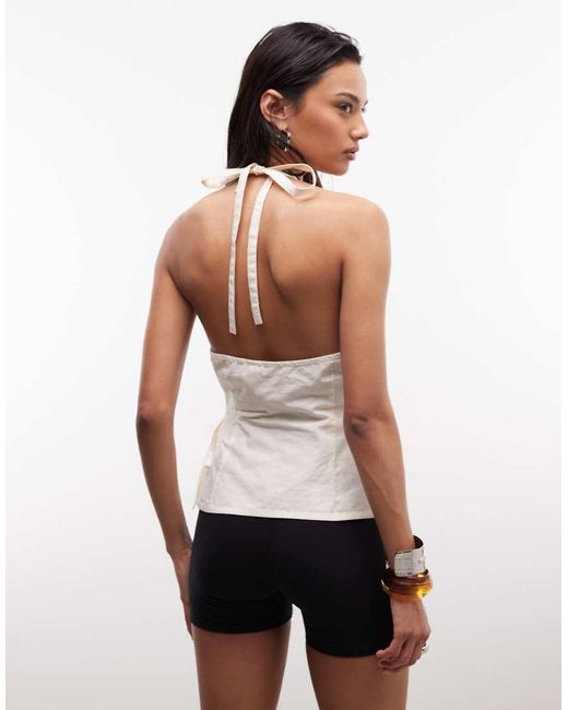 Collusion White Wrap Halter Top With Shell Buttons