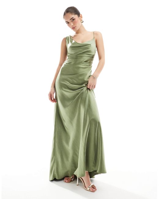 Six Stories Green Bridesmaid Asymmetric Cowl Maxi Dress