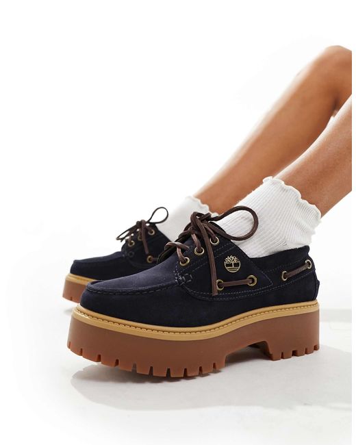 Timberland Stone Street Bootschoenen Van Suede Met 3 Veter oogjes En Plateauzool in het Blauw Lyst NL