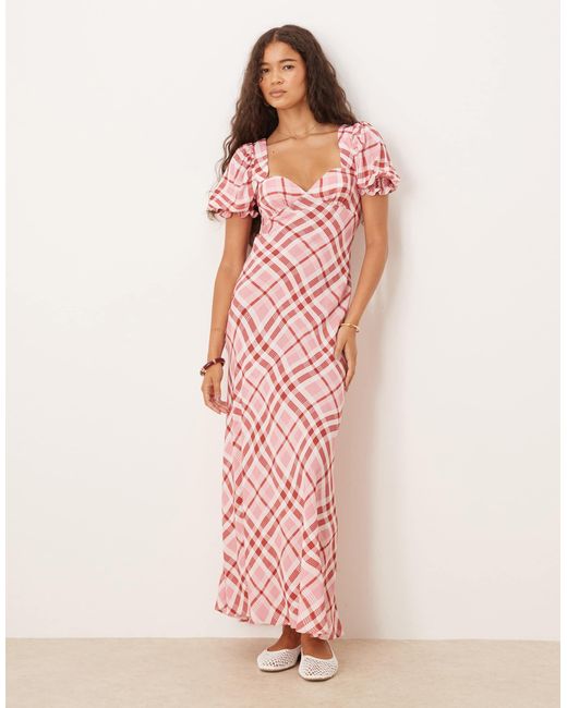 ASOS Pink Puff Sleeve Button Down Midi Dress