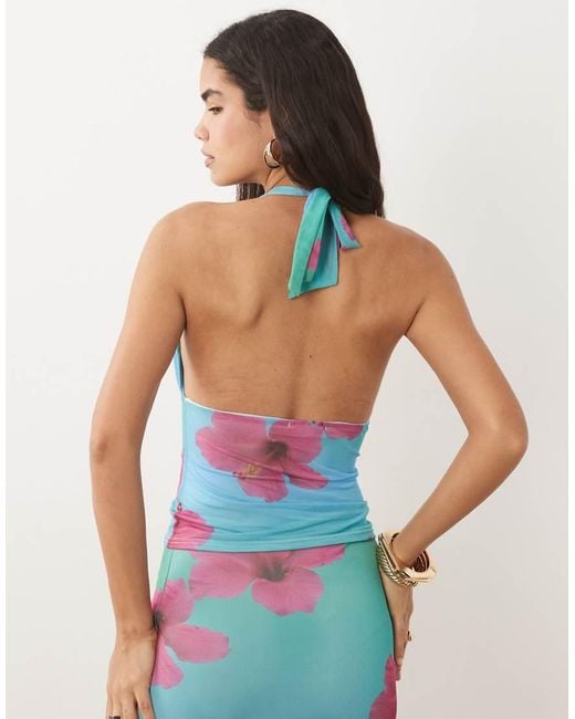 Kaiia Blue Exclusive Slinky Halterneck Plunge Hammock Top Co-Ord