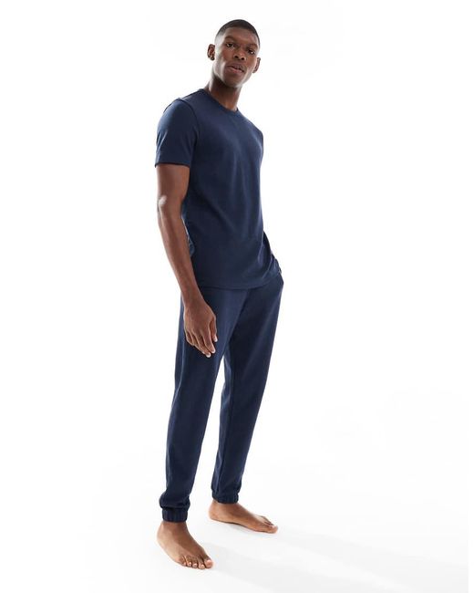 New Look Blue Waffle Pyjama T-shirt Co-ord for men