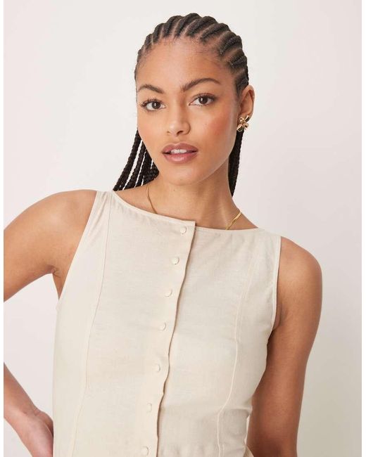 Vestido Corto Con Cintura Baja, Cuello Barco Y Botones De Asos Design Tall-Marrón ASOS de color Natural