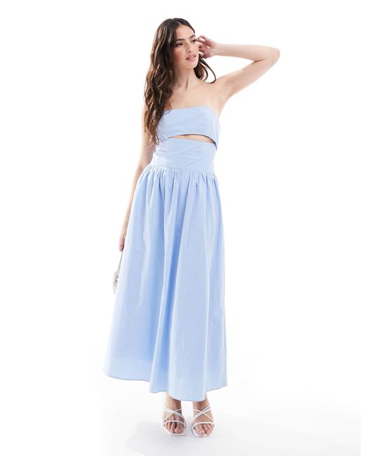Exclusivité - - robe bandeau longue en popeline nouée dans le dos avec découpe The Frolic en coloris Blue