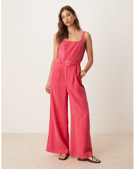 Mango Pink Structured Bodice Belted Pleat Front Jumpsuit