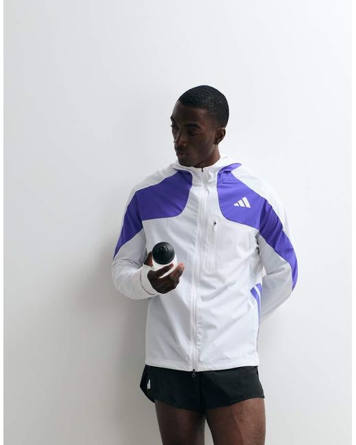 Adidas Originals White Adizero Running Jacket for men