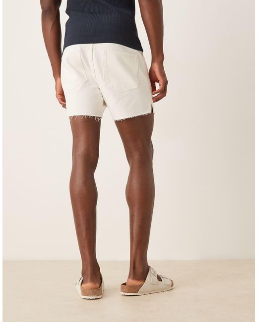 ASOS Blue Shorter Length Slim Denim Shorts With Rip Detail for men