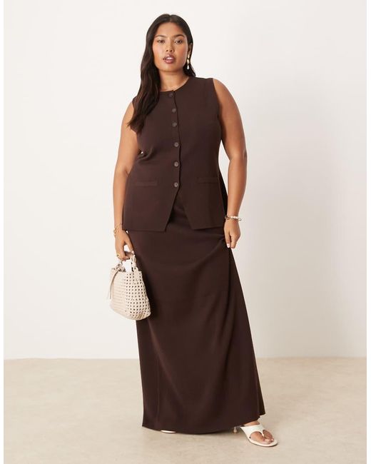 Pretty Lavish Curve Brown Longline Knit Waistcoat