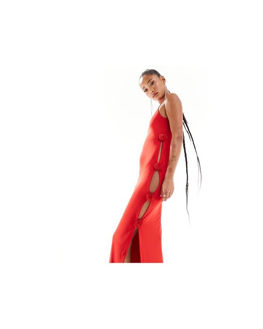Aria Cove Red Corsage Cut Out Side Maxi Dress
