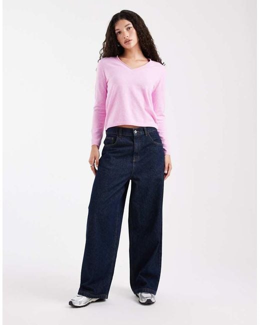 ONLY Pink V-neck Long Sleeve Knit Top