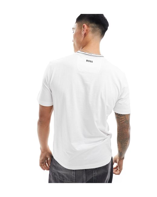 Boss White Logo Tape Neck T-shirt for men