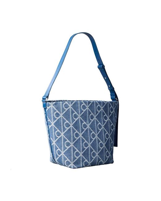 Calvin Klein Blue Denim Allover Emblem Logo Bucket Bag