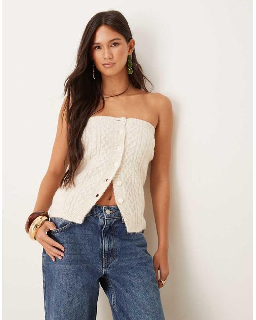 Gina Tricot Blue Mix And Match Cable Knitted Tube Top
