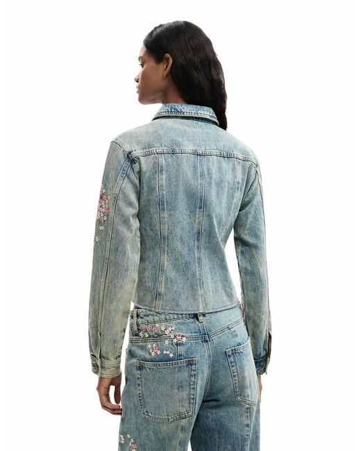 Desigual Blue Embroidered Denim Jacket