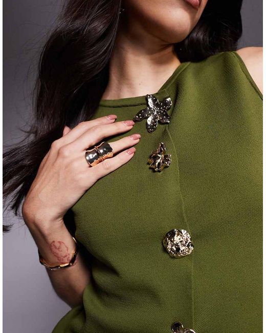 ASOS Green Knitted Button Front Waistcoat With Flower Buttons