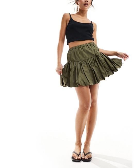 Miss Selfridge Green Poplin Puffball Mini Skirt