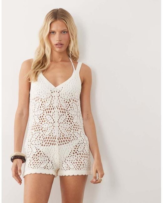 Miss Selfridge White Crochet Floral Playsuit